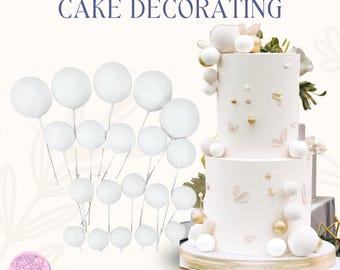 White Matte Cake Bubbles | 20-Piece Cake Sphere Decorations | Gold Cake Balls for Decorating, Edible-Look Cake Toppers