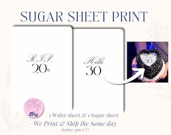 Sugar Sheet & Wafer paper | Burn away cake | RIP 20s Hello 30s | Death to My 20's |  My 30 Era year old Burnaway Cake |  Topper Decoration