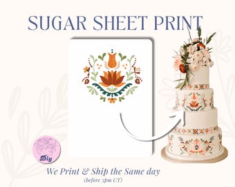 Mexican Embroidery Floral Sugar Sheet – Edible Icing Image Colorful Folk Art Pattern | Printable Frosting Sheet for Cakes & Cookies weddings