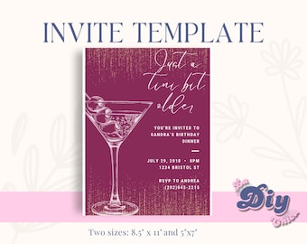 Canva invite Template | Tini bit older  | Martini theme party | PNG PDF Printable | Canva| Instant Download