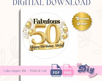 50th Birthday Gold Numbers | PNG & PDF | Cake Toppers (6”, 8”) + Full Sheet | Instant Digital Download