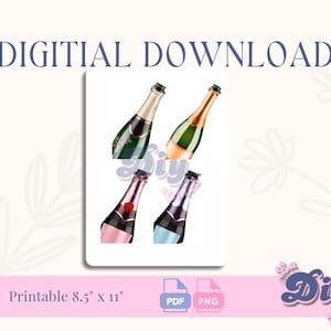 Champagne bottle PNG | champagne prosecco print File| Birthday cake, elegant style, JPEG pdf | Instant Digital DOWNLOAD