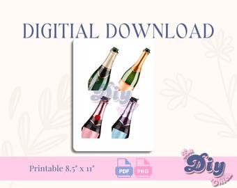 Champagne bottle PNG | champagne prosecco print File| Birthday cake, elegant style, JPEG pdf | Instant Digital DOWNLOAD