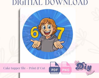 Blue 6 7 YouTube-Style Kid BirthdayTopper | PNG & PDF | 6” Round • 8” Round • Full Sheet 8.5x11 | Instant Digital Download