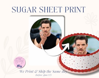 Pedro Pascal Sugar Sheet Print Edible Cake Topper Image Round Image frosting icing sheet birthday kiss