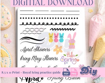 April Spring Royal Icing Practice Sheet | Cookie Decorating Guide | Instant Digital Download