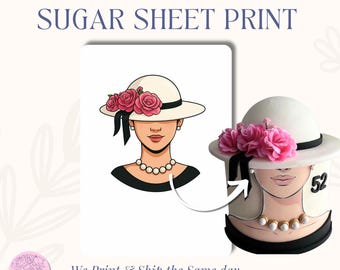 Lady in White Hat Sugar Sheet Print | Edible Cake Topper Image | Elegant Fashion Woman Design | Frosting Icing Sheet for Birthday Cakes