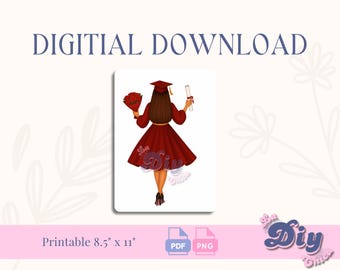 Graduation Girl Brown hair | Clipart Graduation | Clipart High School College Senior Clipart|Graduation print File| Instant Digital DOWNLOAD