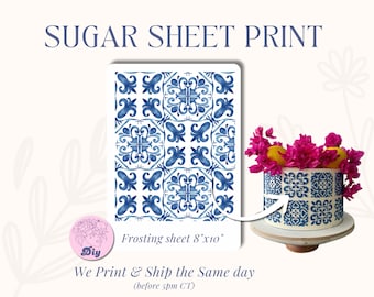Sugar sheet print Blue summer tiles Italy theme cookies and cakes