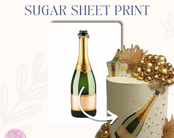 Champagne Full Bottle Cake Topper | Sugar Sheet | Bubbly Birthday Party | Edible Image