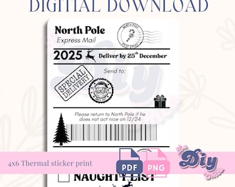 North Pole Thermal Label | Santa Mail Sticker Labels | 4x6 Thermal Label | North Pole Christmas Label | Instant Download