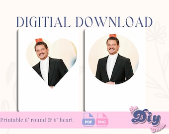 Pedro Pascal glasses round Shape PNG  Happy Birthday Baby Girl | Cake Topper | PNG PDF Round Printable pdf | Instant Digital Download