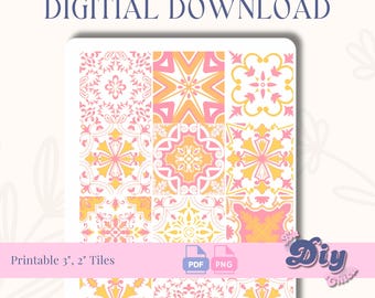 Italian Tiles Digital Download | Tiles| Talavera| Yellow & Pink Vibrant| Ornamental | PNG PDF Printable | Escamilla| Instant Download