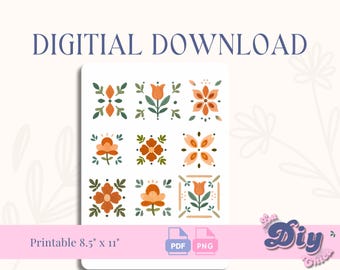 Mexican Embroidery Tiles Digital Download | Talavera frame| Blue Azul Vibrant| Ornamental Image | PNG PDF Printable | Instant Download