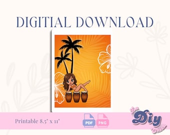 Karol G Tropicoqueta cute character maracas background | Red orange Background tropical | PNG PDF Printable pdf | Instant Digital Download