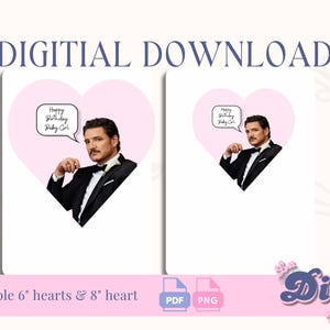 Pedro Pascal Kiss pink Shape Birthday PNG  Happy Birthday Baby Girl | Cake Topper | PNG PDF Round Printable pdf | Instant Digital Download