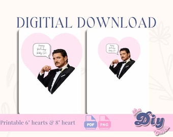 Pedro Pascal Kiss pink Shape Birthday PNG  Happy Birthday Baby Girl | Cake Topper | PNG PDF Round Printable pdf | Instant Digital Download