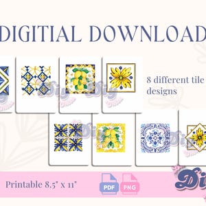 Amalfi Tiles PNG | Italian graphic File| Birthday cake, amalfi style, JPEG pdf | Instant Digital DOWNLOAD