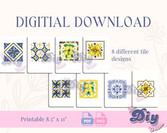 Amalfi Tiles PNG | Italian graphic File| Birthday cake, amalfi style, JPEG pdf | Instant Digital DOWNLOAD
