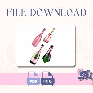 Pink Champagne bottle PNG | champagne print File| Rose Birthday cake, elegant style, JPEG pdf | Instant Digital DOWNLOAD