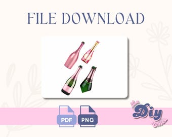 Pink Champagne bottle PNG | champagne print File| Rose Birthday cake, elegant style, JPEG pdf | Instant Digital DOWNLOAD