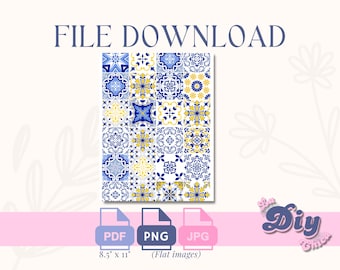 Italian Tiles Digital Download | Tiles| Talavera| Blue Azul Vibrant| Ornamental Image | PNG SVG PDF Printable | Escamilla| Instant Download