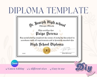 Diploma editable | Homeschool Diploma |  Editable Template| GED | Certificate With Seal| Diploma Replica | Printable| Canva Instant Download