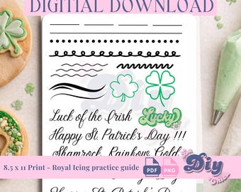 March St. Paddy's Royal Icing Practice Sheet | Cookie Decorating Guide | Instant Digital Download