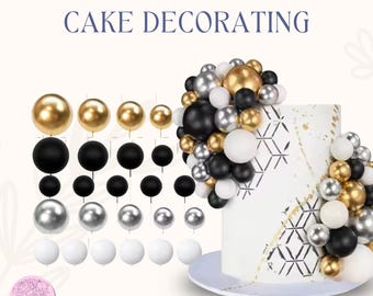 Gold & Black Metallic Cake Bubbles | 20-Piece Cake Sphere Decorations | Gold Cake Balls for Decorating, Edible-Look Cake Toppers
