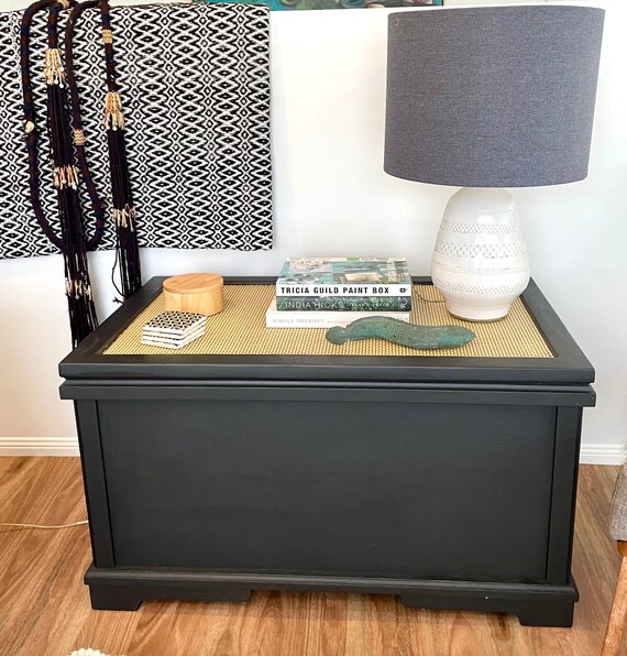 Black and Rattan Coffee Table / Storage Box Etsy