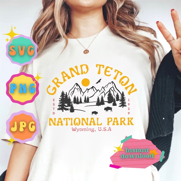 Vintage Grand Teton National Park - SVG - PNG - Digital File - Sublimation - Cricut - Silhouette - Cameo