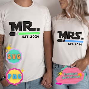 Mr. & Mrs. Jedi Shirt - Just Married - 2024 - SVG - PNG