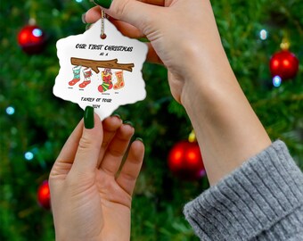 Julgransprydnad för fyra personer - Familj på fyra - Familjeprydnad - Personlig bebis första julgransprydnad, Första julgransprydnad