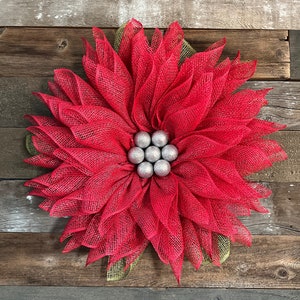 Handmade Poinsettia Christmas Wreath-Festive Holiday Decor-Front Door Decoration- Front Porch Home Decor-