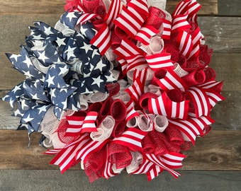 Patriotic Fourth Of July Wreath, Holiday Wreath, Flag Wreath, Patriotic Flag Wreaths