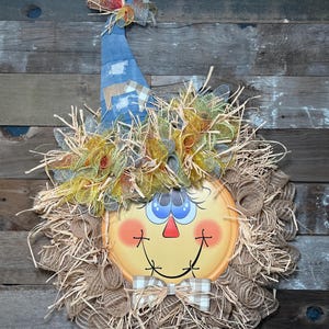 Corona de espantapájaros para puerta de entrada, decoración de otoño, corona de otoño, decoración de Acción de Gracias, decoración de puerta de espantapájaros, corona de cosecha