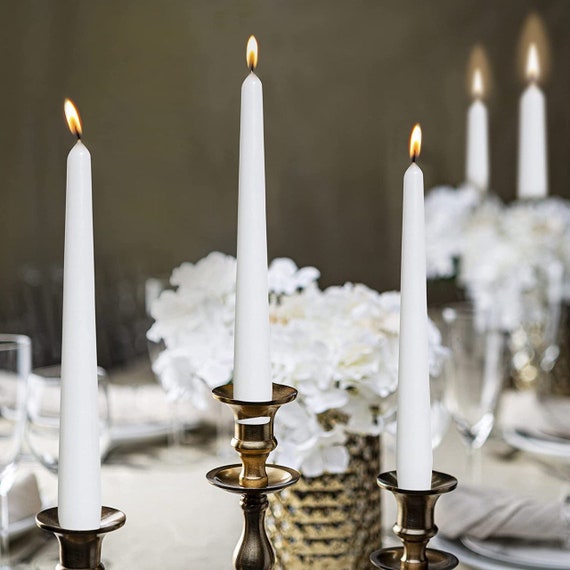 Pillar Candles Smokeless White Dinner Church Taper Candles 8 Pcs