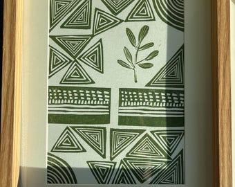 Handmade Geometric Linocut Print: A5 Original Art- Linolschnitt - Linoldruck Poster
