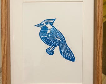 Handgjord linoleumsnitt av kungsfiskare - A5 fågelkonst, oramad - Linolsnitt - Linoldruckposter