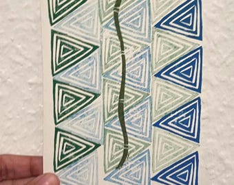 Linolschnitt Wandbild - Linolschnitt Kunstdruck A4 – Schlichte Wandkunst- Handmade Linocut - A6 - Postcard - Abstract Poster