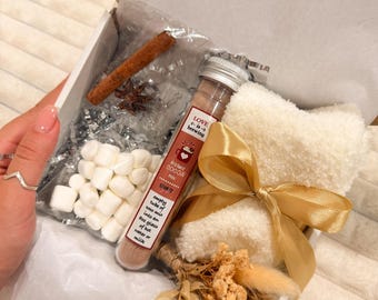 Hot Chocolate Gift Set, Hot coco gift box with socks for mom, friend sister with marshmallow, cozy and healthy