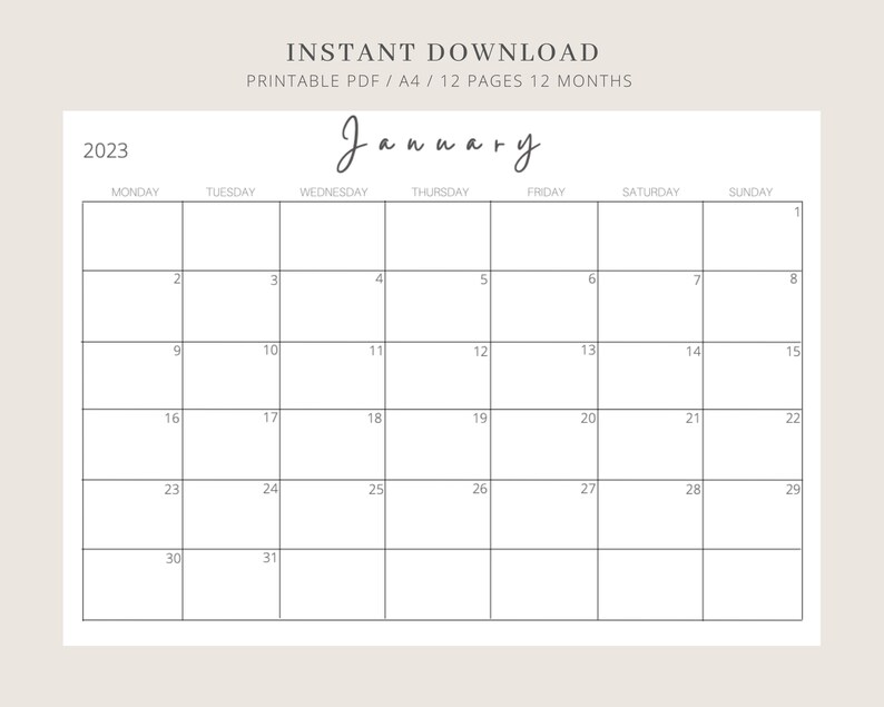 Printable Calendar 2023 Monthly Planner 2023 Monthly Etsy New Zealand