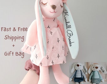 Custom Baby Bunny Toy, Personalized Bunny Rabbit, Monogram Stuffed Toy, Fluffy Baby Girl Bunny, Bunny Soft Toy, Xmas gift, Newborn Baby Girl