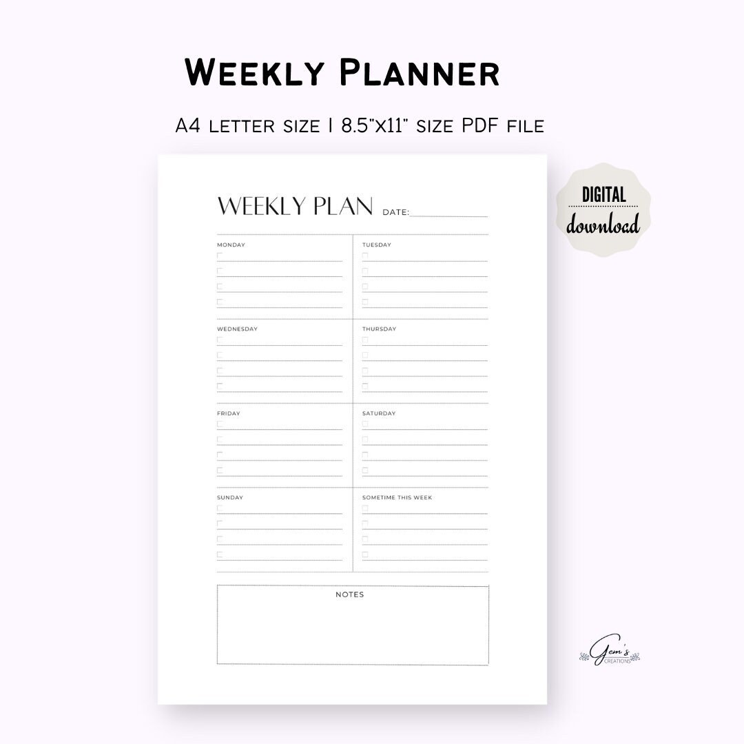 Weekly Planner Blank A4 US Letter Size 8 5X11 Inches Etsy weekly-planner-blank-a4-us-letter-size-8-5x11-inches-etsy