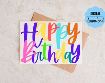 Printable Happy Birthday Card with Envelope, Digital  Instant Download, Includes Envelope Template, Instant PDF Download