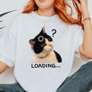 Comfort Colors Funny Cat Loading Meme T-Shirt, Confused Kitten Loading Icon Graphic Tee, IT Humor Cat Lover Shirt, Sarcastic Cat Shirt