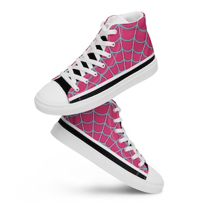 Pink/Blue Spider Web Women’s high top canvas shoes