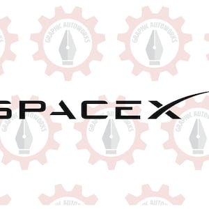 May include: Black and white logo for SpaceX, a space exploration company. The logo features the company name in bold, sans-serif font with a stylized 'X' that resembles a rocket taking off.
