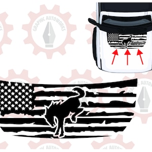 2021-2025 Ford Bronco Hood Vinyl Decal Graphic Distressed American Flag Stars and Stripes Patriot Horse