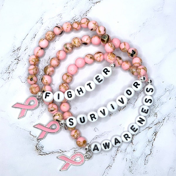 Breast Cancer Beaded bracelet; Breast Cancer Awareness; Cancer gifts; Breast Cancer Jewelry; Breast Cancer Survivor; Cancer awareness gift